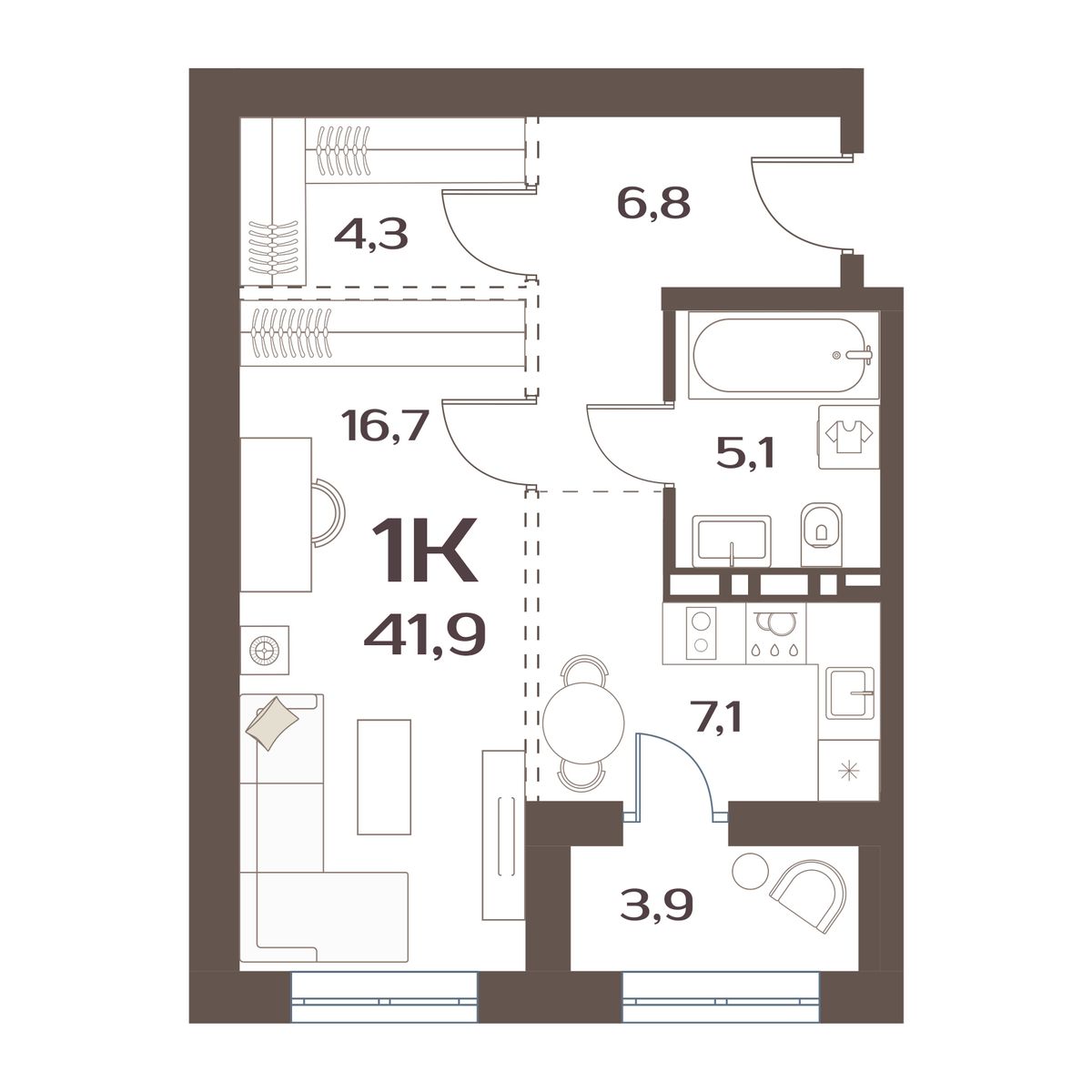 ЖК Меридианы Улисса, 1-комн кв 41,93 м2, за 7 819 000 ₽, 8 этаж